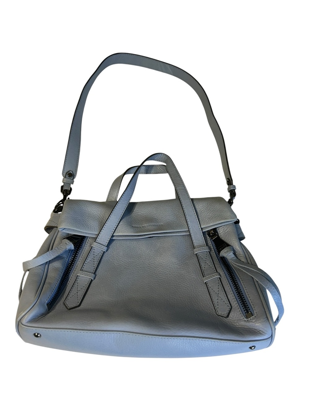 Aimee Kestenberg Light Blue Leather Satchel Crossbody Convertible Luxury Designe - Picture 2 of 10